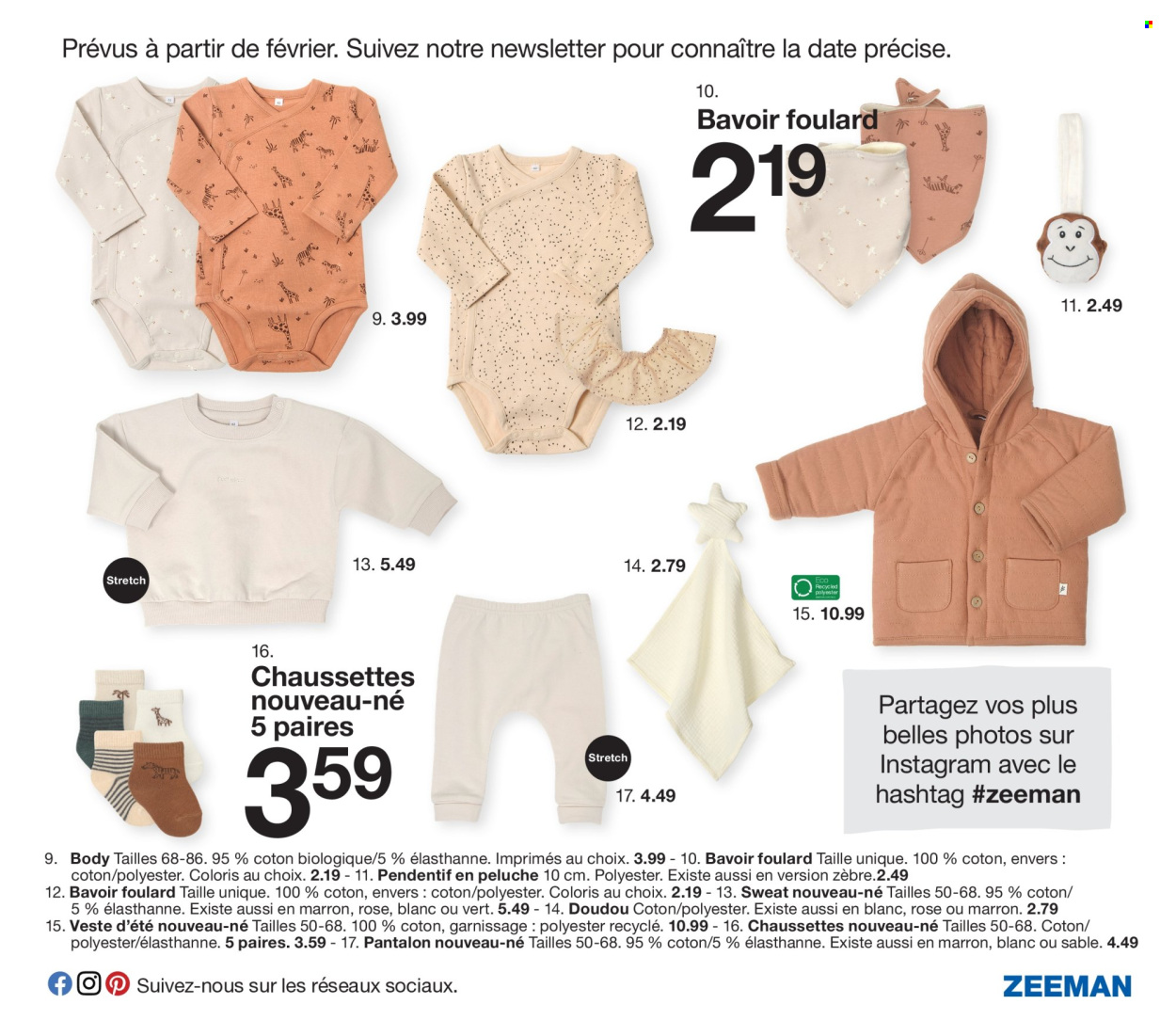 thumbnail - Catalogue Zeeman - 01/02/2024 - 31/07/2024 - Produits soldés - veste, pantalon, sweat-shirt, body, chaussettes, foulard, bavoir. Page 7.