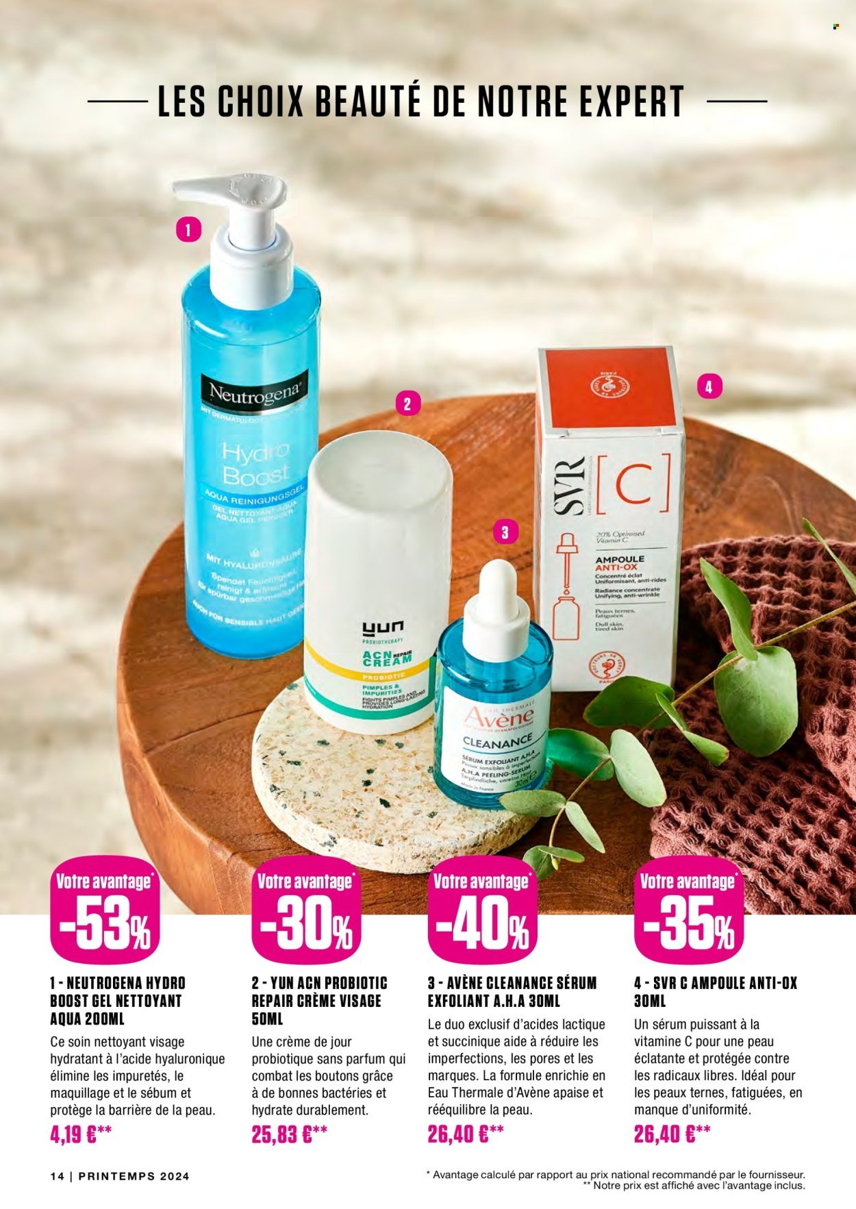 thumbnail - Catalogue Medi-Market - Produits soldés - Avéne, nettoyant gel WC, crème de jour, crème visage, gel nettoyant, nettoyant visage, Neutrogena. Page 14.