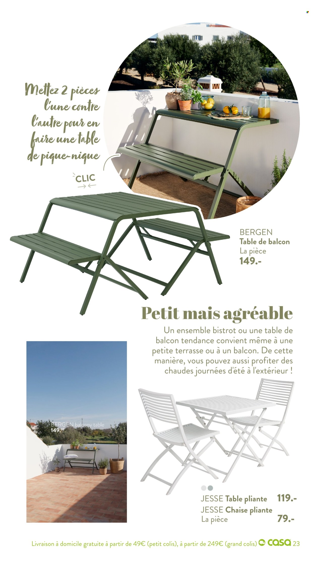 thumbnail - Catalogue CASA - 29/02/2024 - 25/09/2024 - Produits soldés - chaise, chaise pliante, table pliante. Page 23.