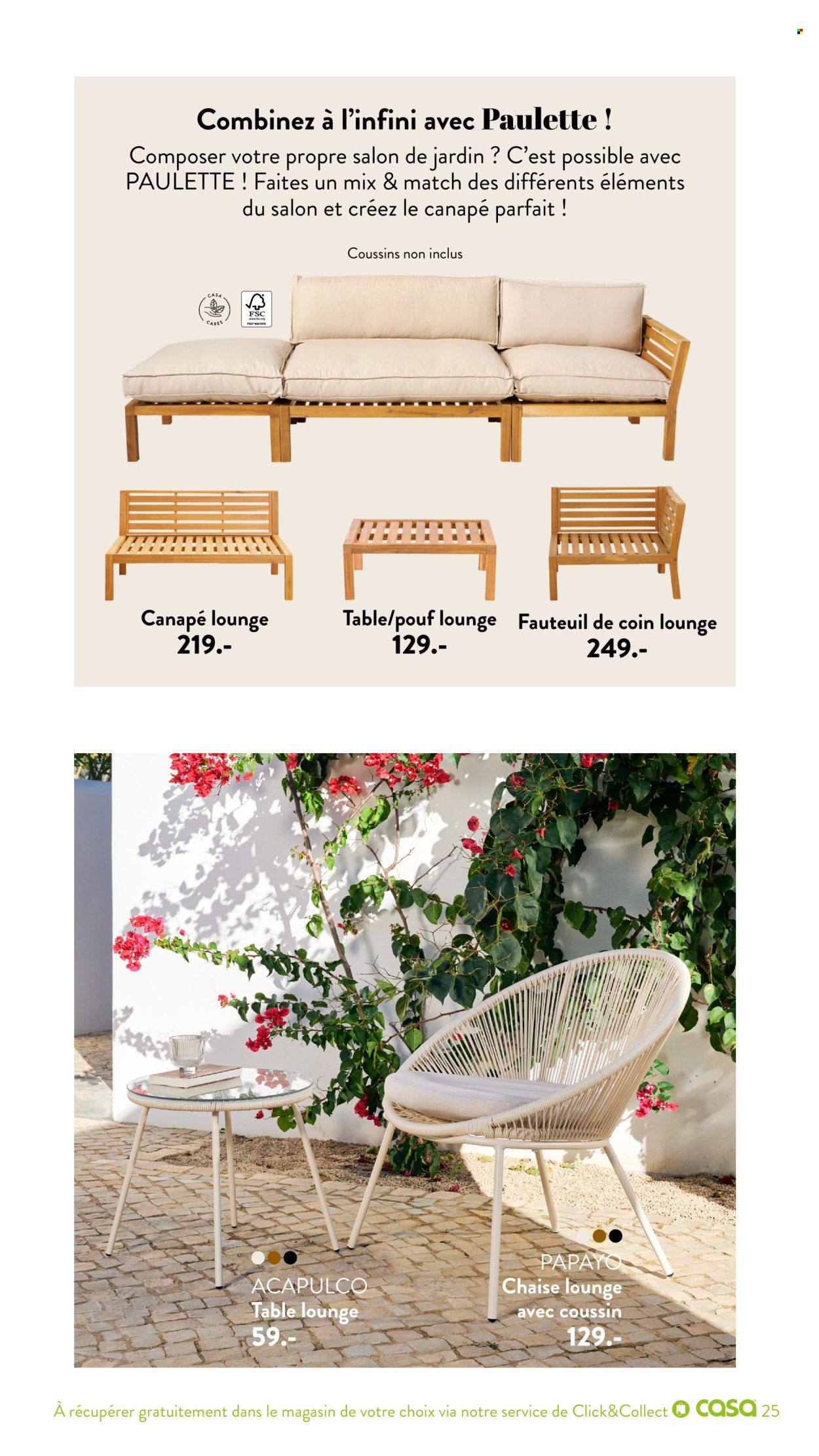 thumbnail - Catalogue CASA - 29/02/2024 - 25/09/2024 - Produits soldés - table, chaise, pouf, salon de jardin. Page 25.