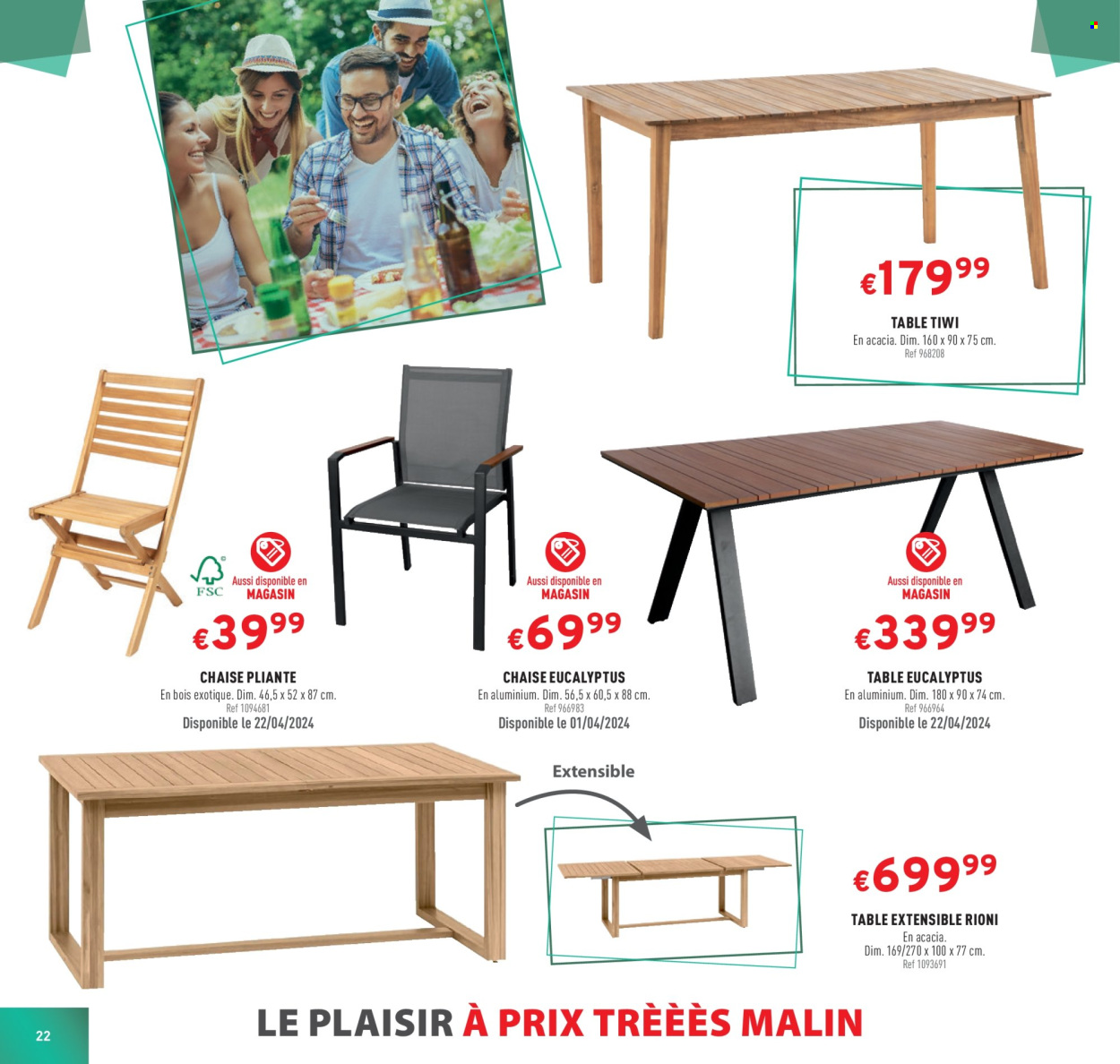 thumbnail - Catalogue Trafic - Produits soldés - table, table extensible, chaise, chaise pliante. Page 22.