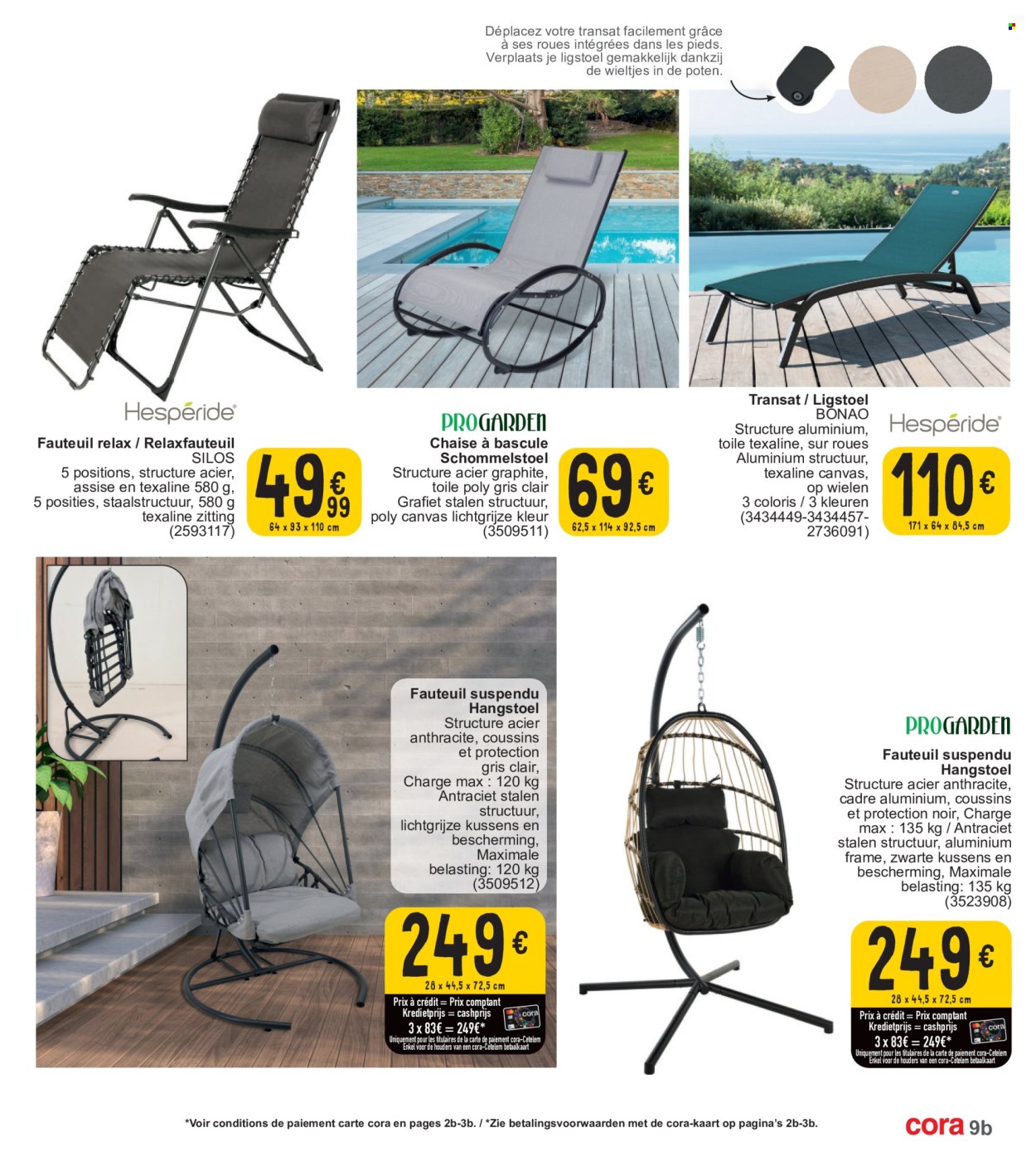 thumbnail - Catalogue Cora - 26/03/2024 - 30/06/2024 - Produits soldés - coussin, fauteuil, fauteuil oeuf suspendu, transat. Page 9.