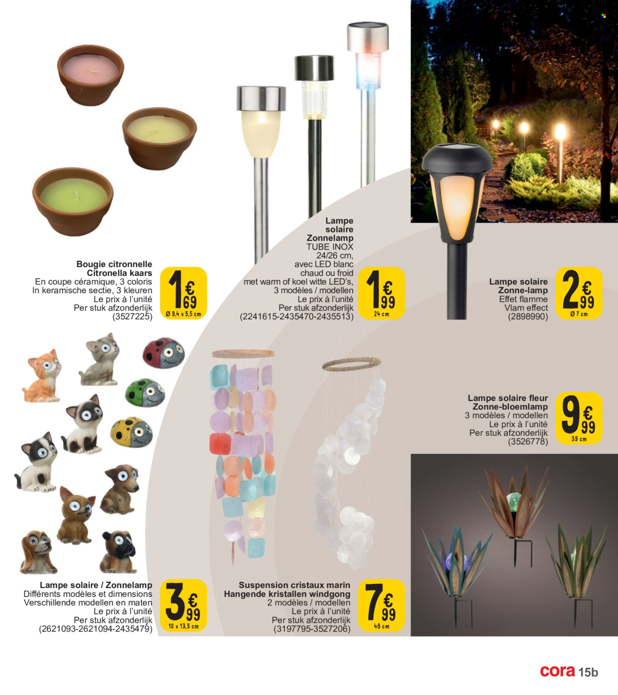 thumbnail - Catalogue Cora - 26/03/2024 - 30/06/2024 - Produits soldés - citronnelle, bougie, lampe, lampe solaire, fleur. Page 15.