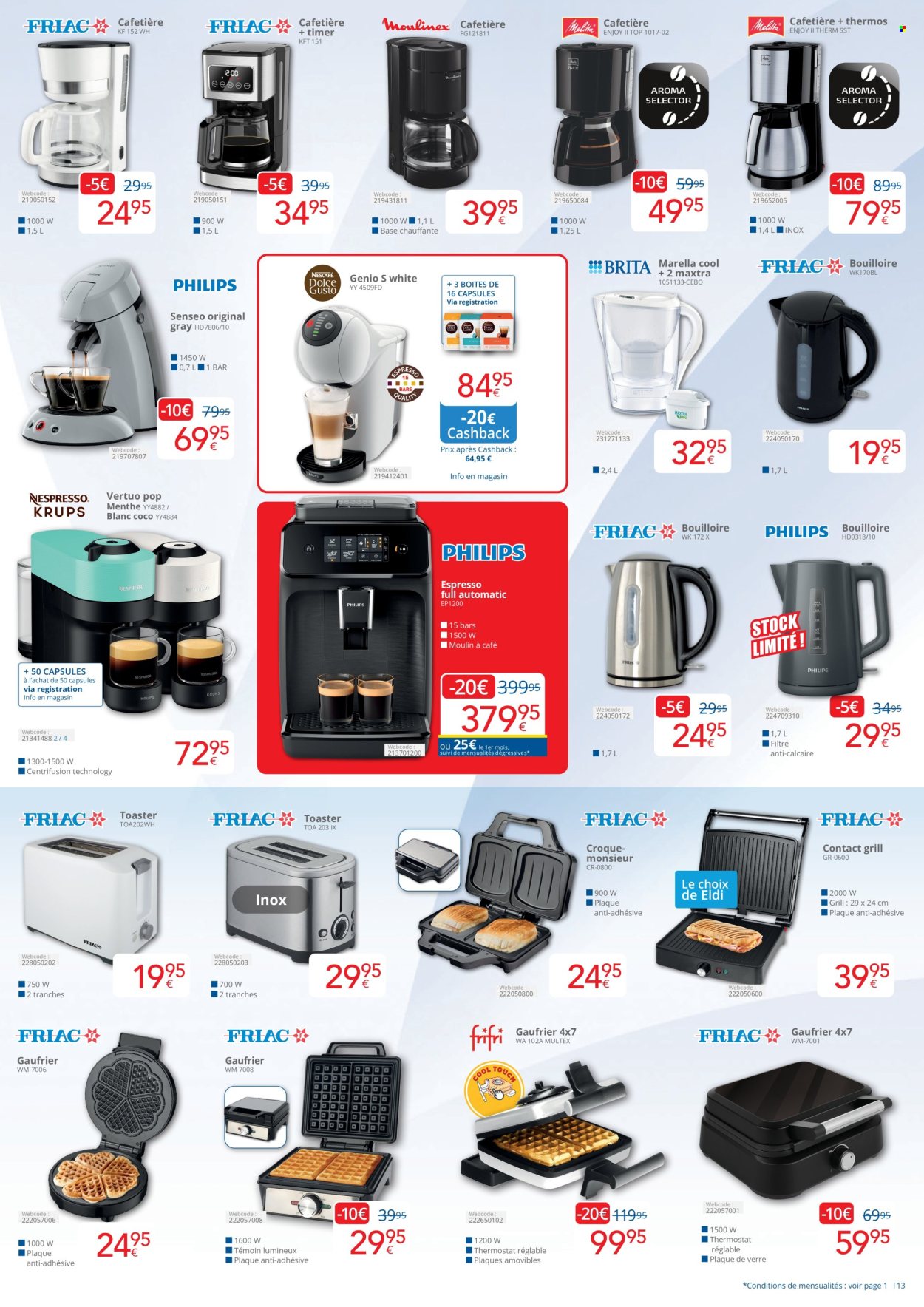 thumbnail - Catalogue Eldi - 01/04/2024 - 30/04/2024 - Produits soldés - cafetière, Senseo, toaster, gaufrier, bouilloire, moulin à café. Page 13.