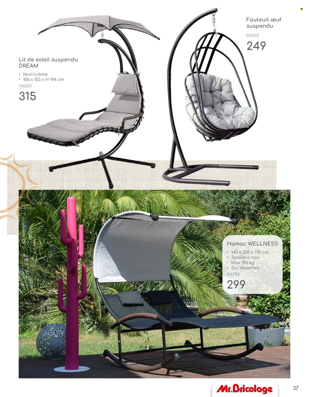 thumbnail - Catalogue Mr. Bricolage - Produits soldés - fauteuil, fauteuil oeuf suspendu. Page 37.