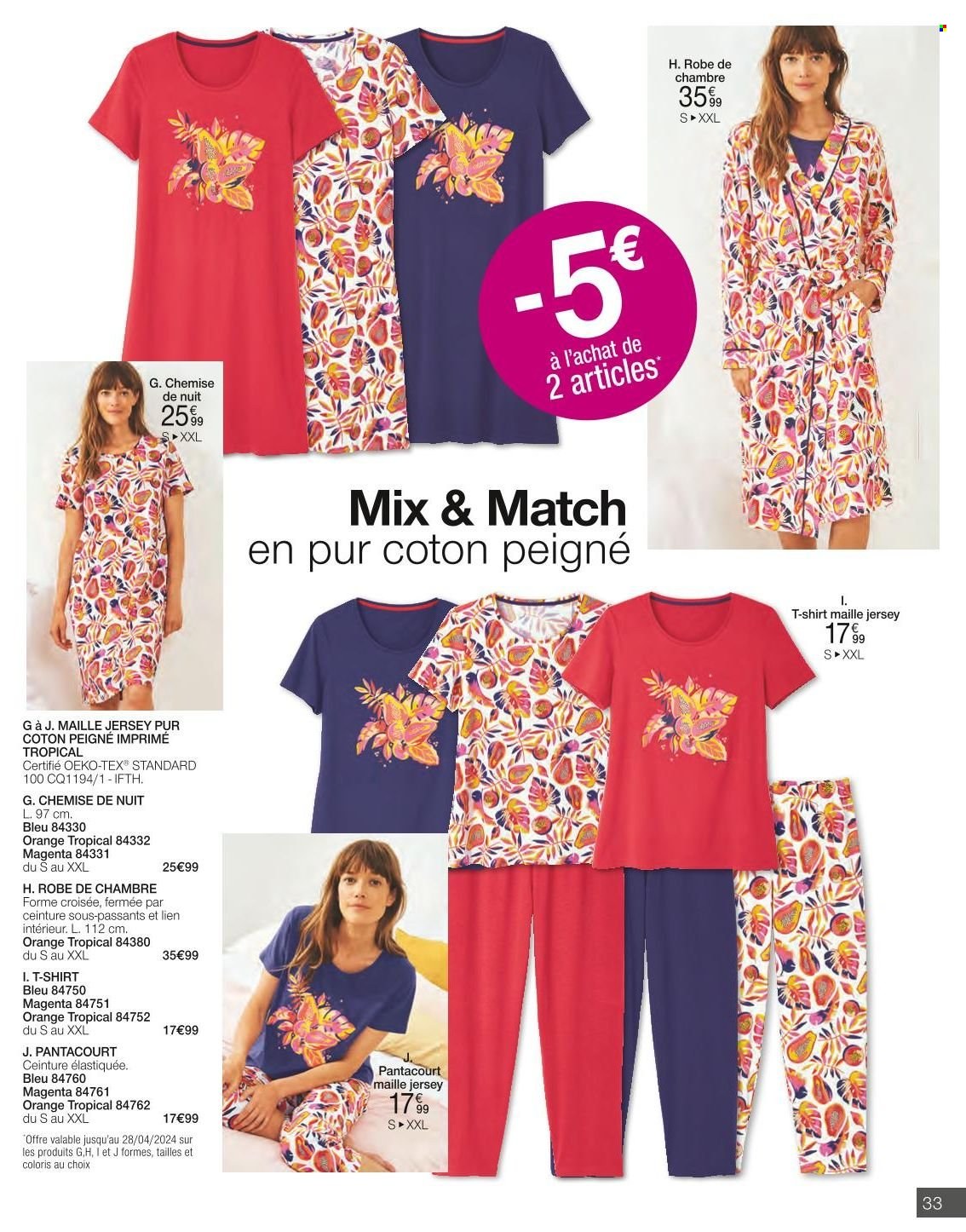 thumbnail - Catalogue Damart - 01/04/2024 - 30/04/2024 - Produits soldés - pantacourt, chemise, t-shirt, chemise de nuit, peignoir. Page 33.