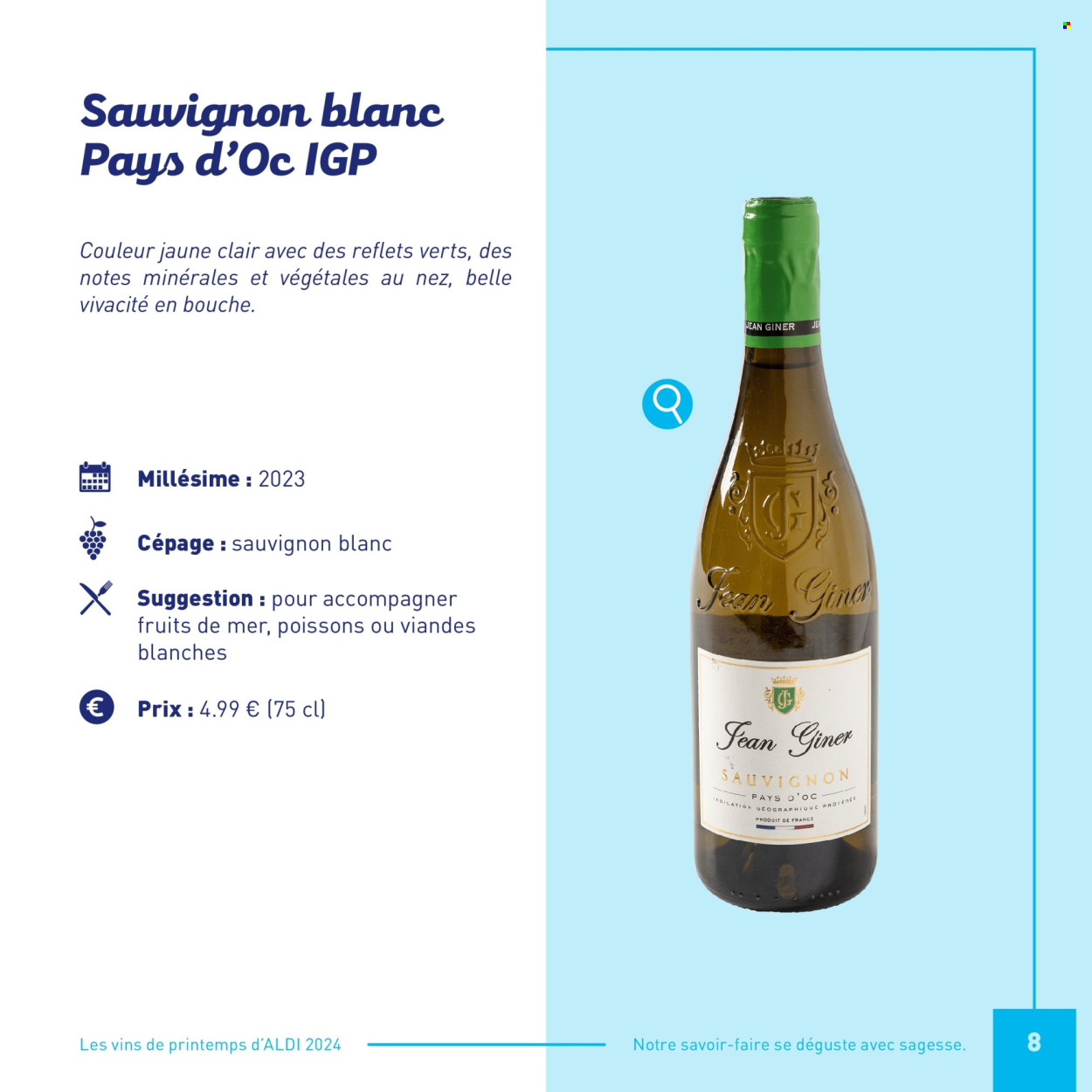 thumbnail - Catalogue ALDI - Produits soldés - fruits de mer, vin blanc, vin, alcool, Cabernet Sauvignon, jeans, Sauvignon Blanc. Page 8.