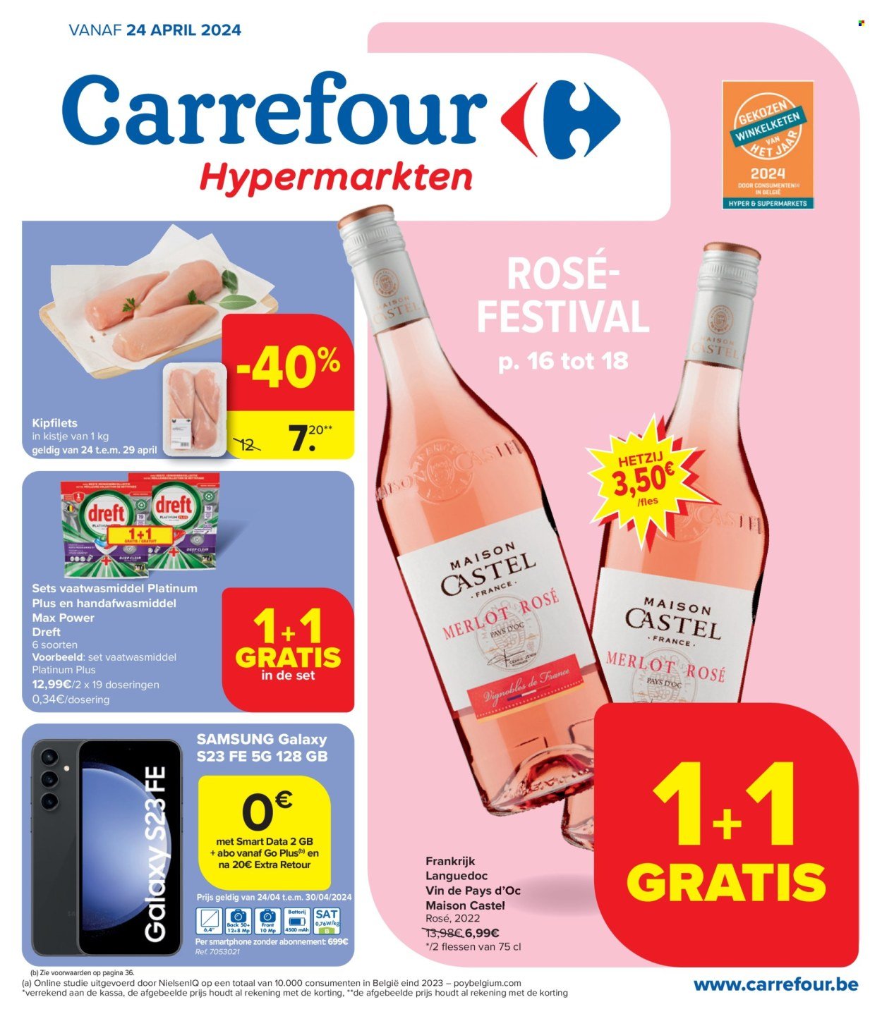 thumbnail - Catalogue Carrefour hypermarkt - 24/04/2024 - 06/05/2024 - Produits soldés - Samsung, vin, alcool, smartphone, maison. Page 1.