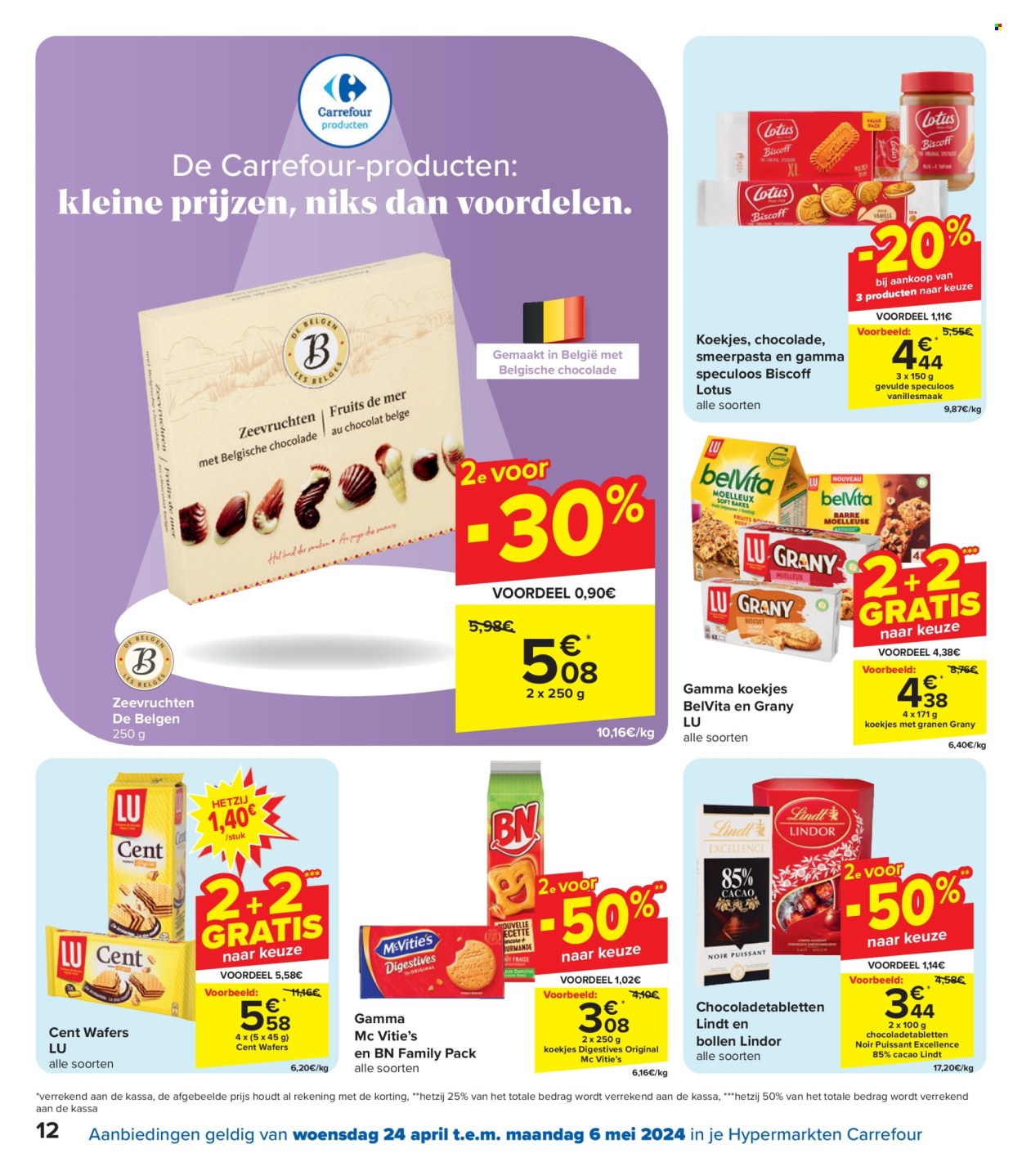 thumbnail - Catalogue Carrefour hypermarkt - 24/04/2024 - 06/05/2024 - Produits soldés - speculoos, Lindor, Lotus, Lindt, LU, cacao. Page 12.