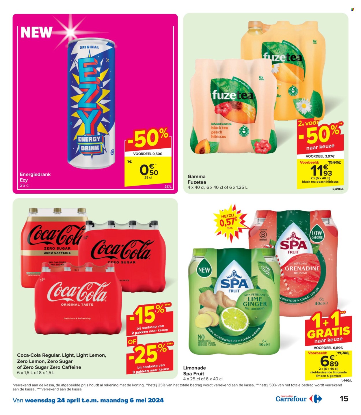thumbnail - Catalogue Carrefour hypermarkt - 24/04/2024 - 06/05/2024 - Produits soldés - Coca-Cola, limonade, hibiscus. Page 15.