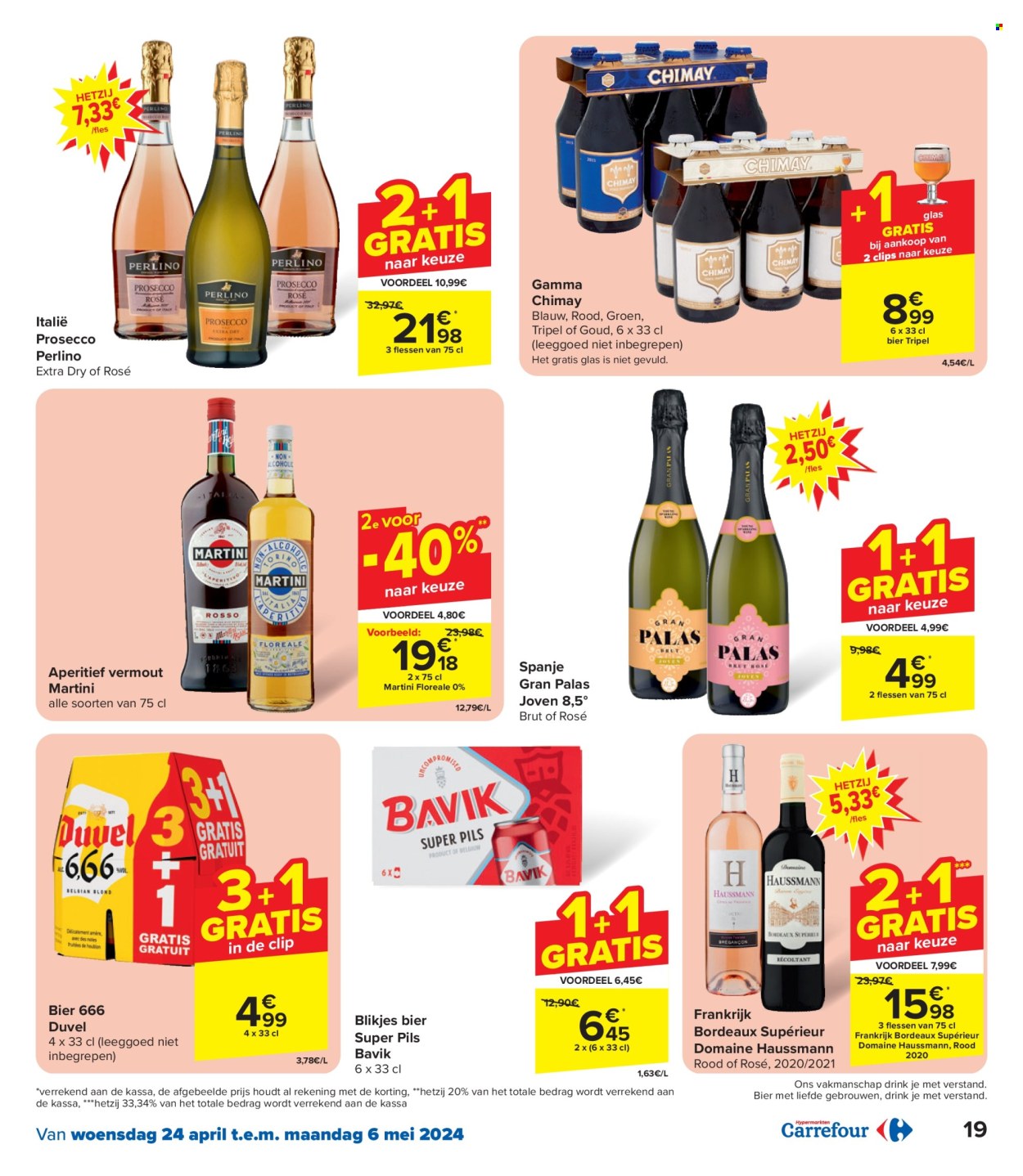 thumbnail - Catalogue Carrefour hypermarkt - 24/04/2024 - 06/05/2024 - Produits soldés - vin rouge, vin, Bordeaux, alcool, Prosecco, Martini. Page 19.