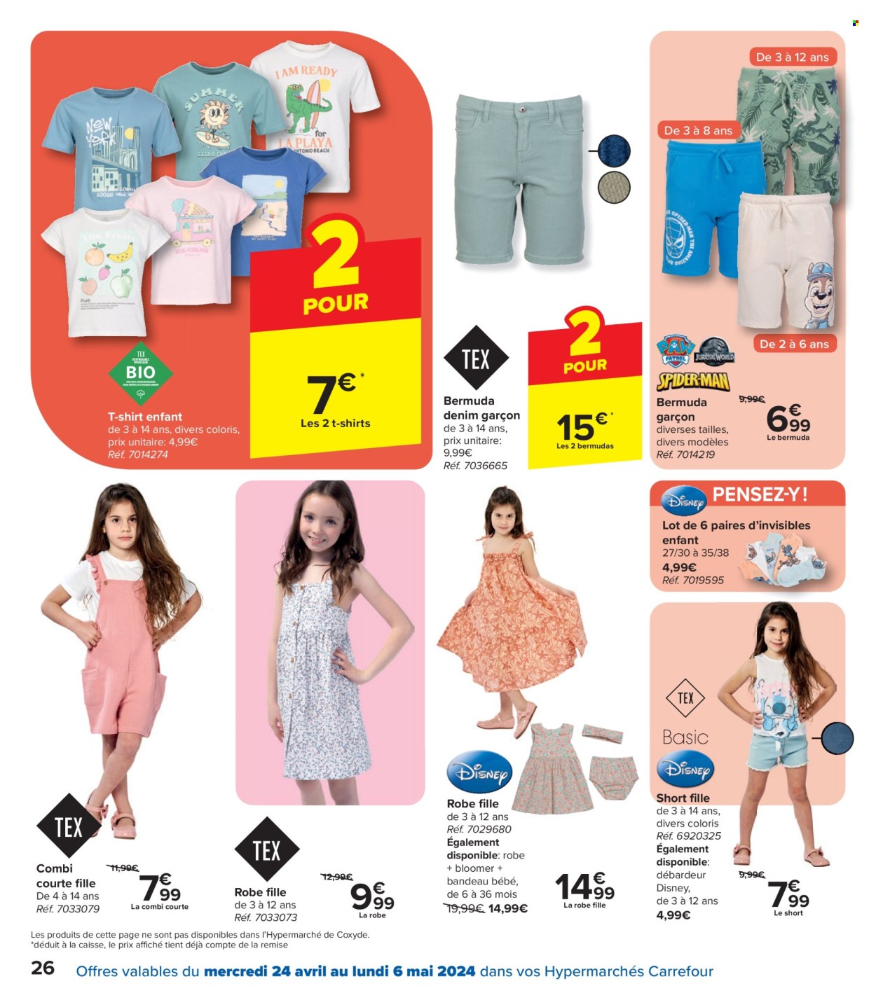 thumbnail - Catalogue Carrefour hypermarkt - 24/04/2024 - 06/05/2024 - Produits soldés - Disney, shorts, débardeur, t-shirt, bandeau. Page 26.