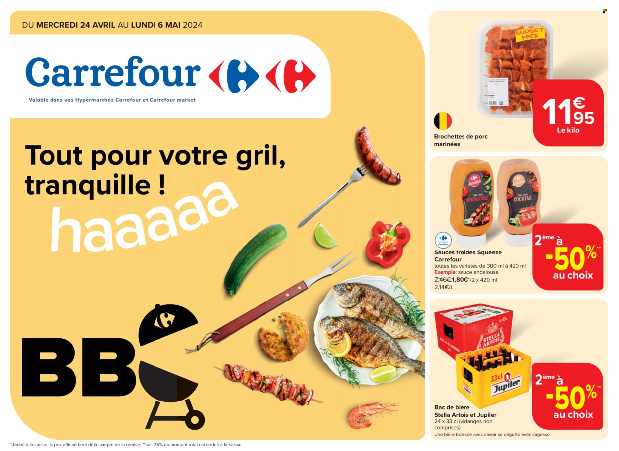 thumbnail - Catalogue Carrefour - 24/04/2024 - 06/05/2024 - Produits soldés - brochettes de porc, viande de porc. Page 1.