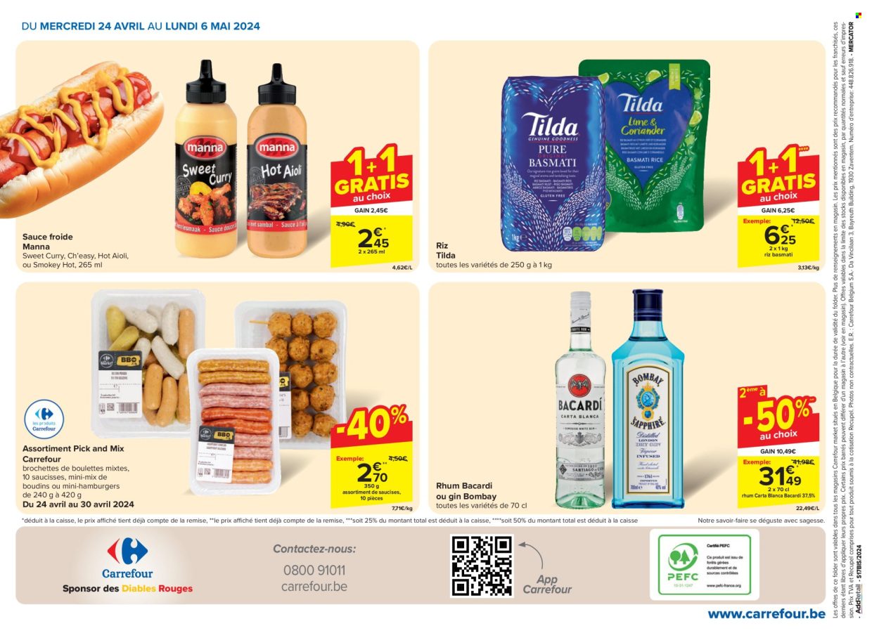 thumbnail - Catalogue Carrefour - 24/04/2024 - 06/05/2024 - Produits soldés - saucisse, riz, curry, alcool, gin, rhum. Page 20.