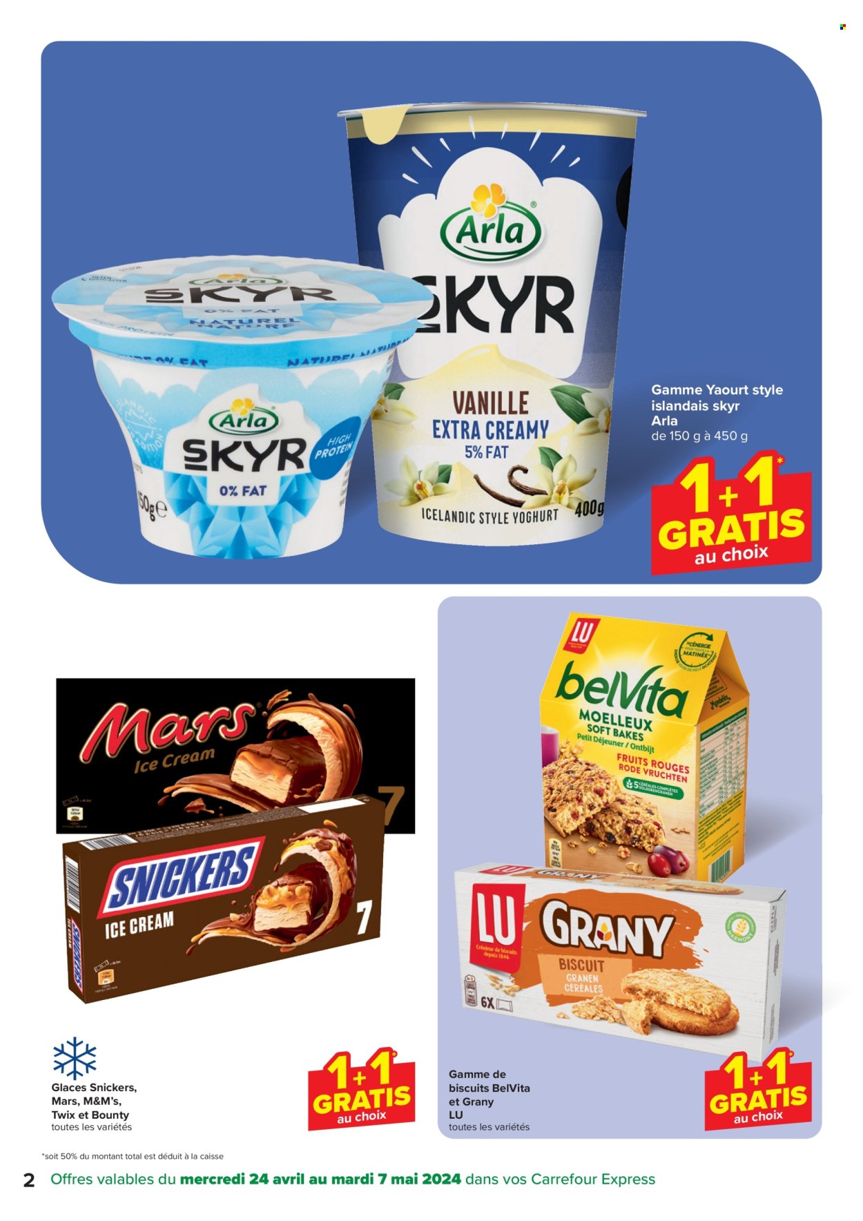 thumbnail - Catalogue Carrefour express - 24/04/2024 - 06/05/2024 - Produits soldés - yaourt, skyr, glace, M&M's, biscuits, Twix, LU. Page 2.