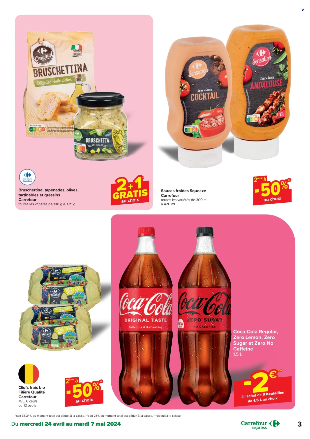 thumbnail - Catalogue Carrefour express - 24/04/2024 - 06/05/2024 - Produits soldés - artichaut, bruschetta, œufs, gressins, huile, huile d'olive, Coca-Cola. Page 3.