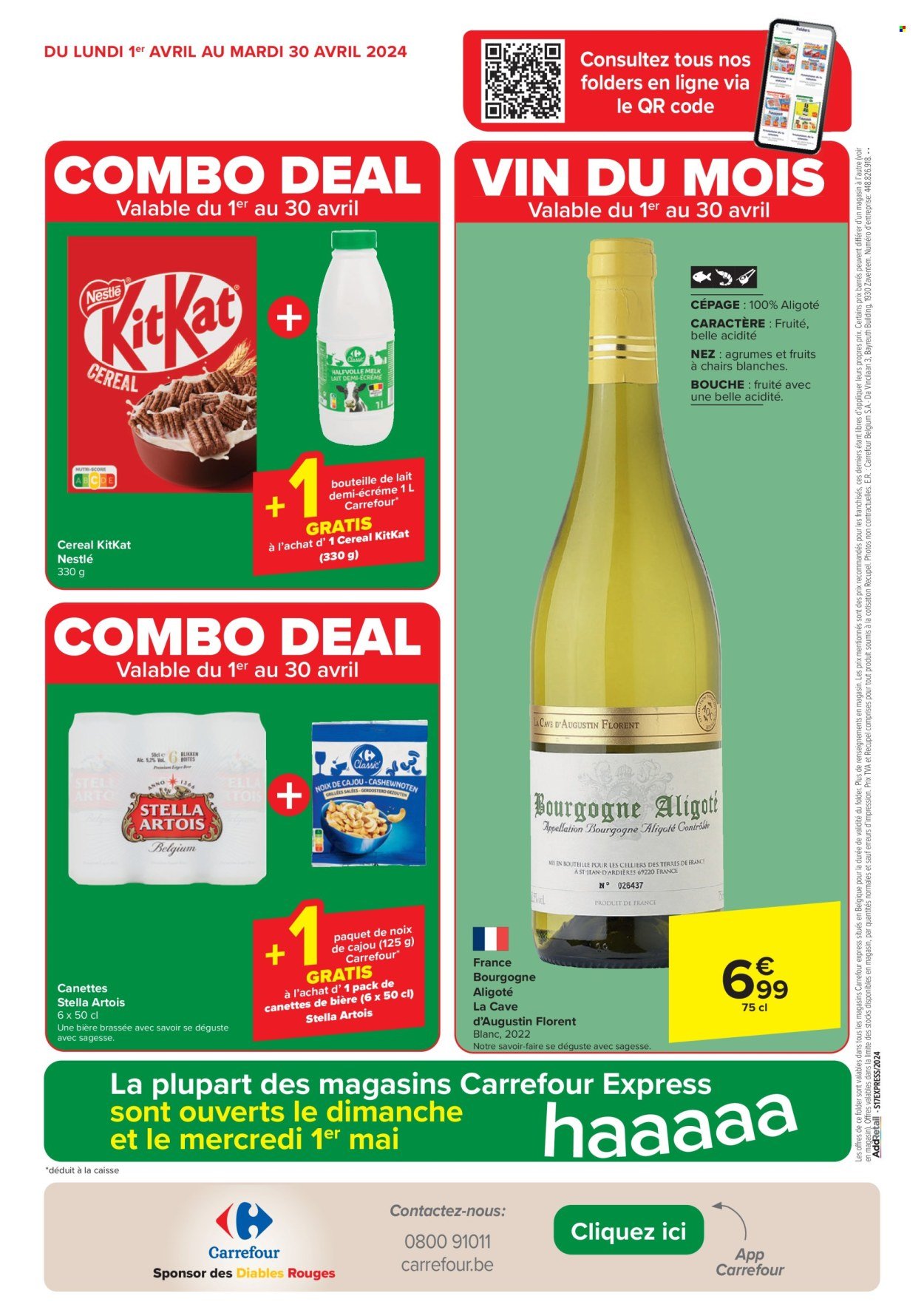 thumbnail - Catalogue Carrefour express - 24/04/2024 - 06/05/2024 - Produits soldés - Nestlé, lait, KitKat, noix, vin, alcool, bourgogne. Page 5.