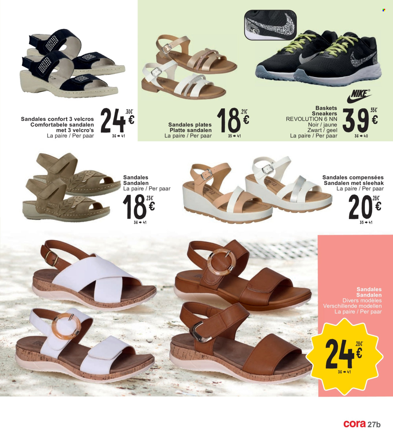 thumbnail - Catalogue Cora - 23/04/2024 - 06/05/2024 - Produits soldés - Sneakers, sandales, Nike, basket. Page 27.