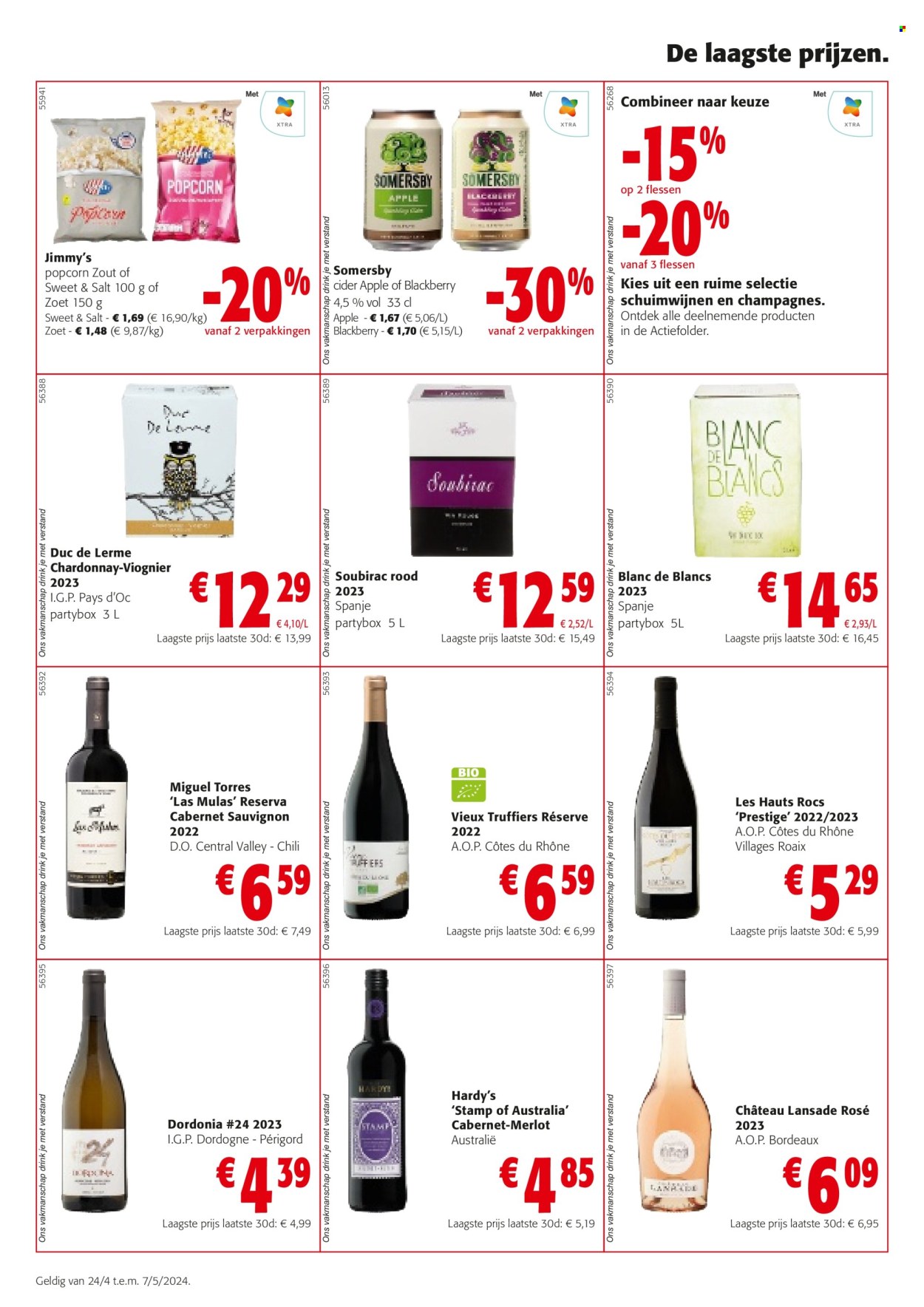 thumbnail - Catalogue Colruyt - 24/04/2024 - 07/05/2024 - Produits soldés - popcorn, Côtes du Rhône, vin blanc, vin rouge, vin, Bordeaux, champagne, alcool, Cabernet Sauvignon. Page 2.