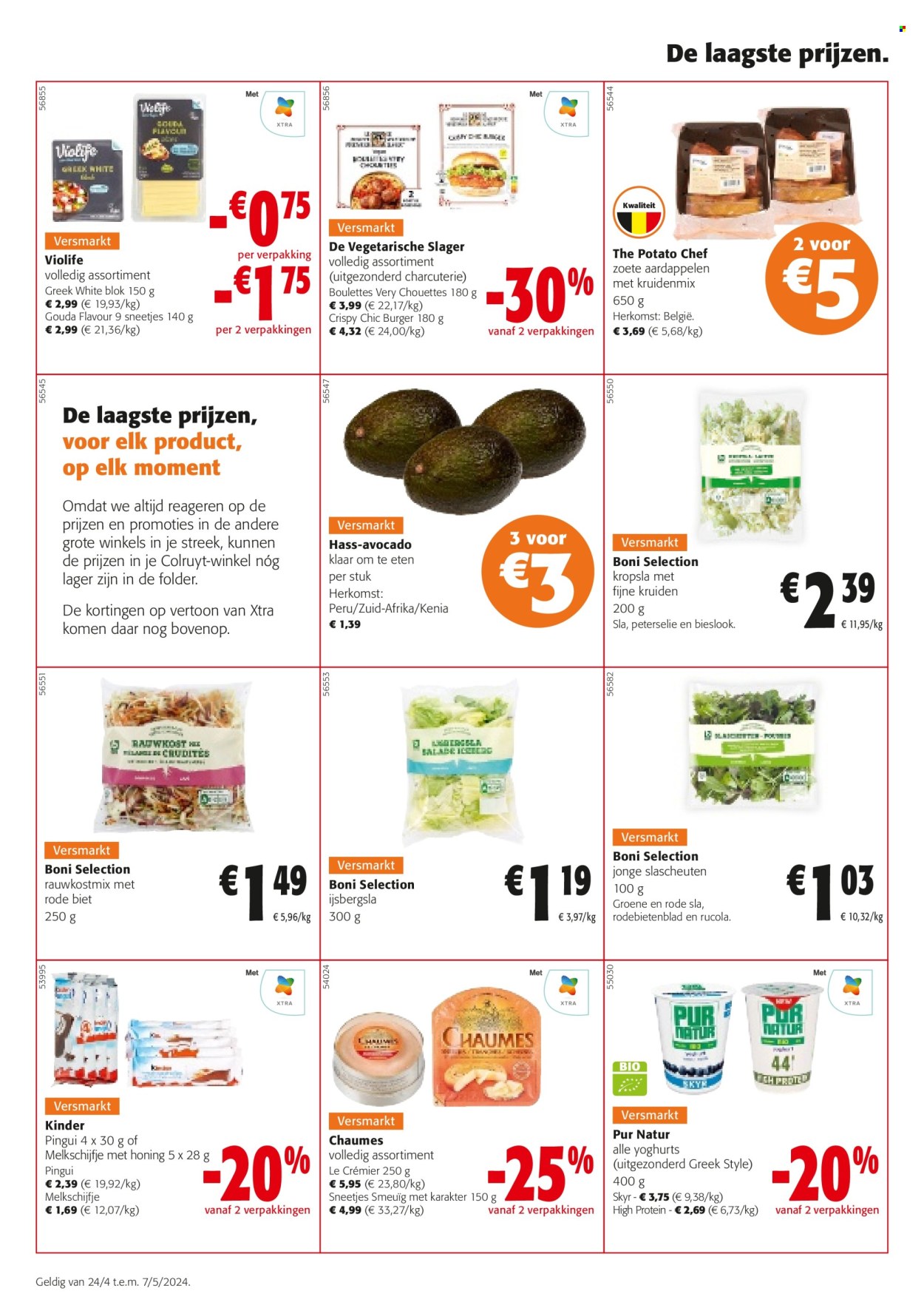 thumbnail - Catalogue Colruyt - 24/04/2024 - 07/05/2024 - Produits soldés - Boni, charcuterie, fromage, yaourt, skyr, Kinder Pingui, Kinder. Page 8.