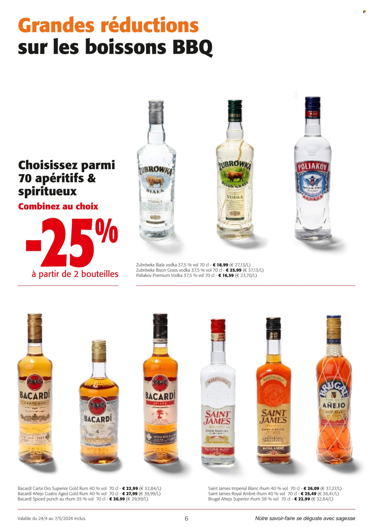thumbnail - Catalogue Colruyt - 24/04/2024 - 07/05/2024 - Produits soldés - alcool, vodka, Poliakov, Amer, punch, punch au rhum. Page 6.