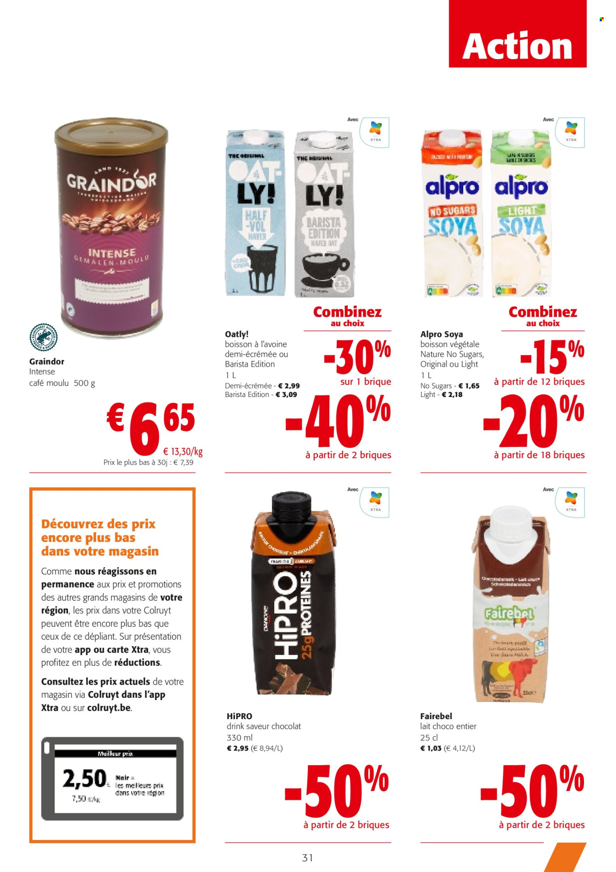 thumbnail - Catalogue Colruyt - 24/04/2024 - 07/05/2024 - Produits soldés - Alpro, boisson végétale, lait d'avoine, café, café moulu. Page 31.