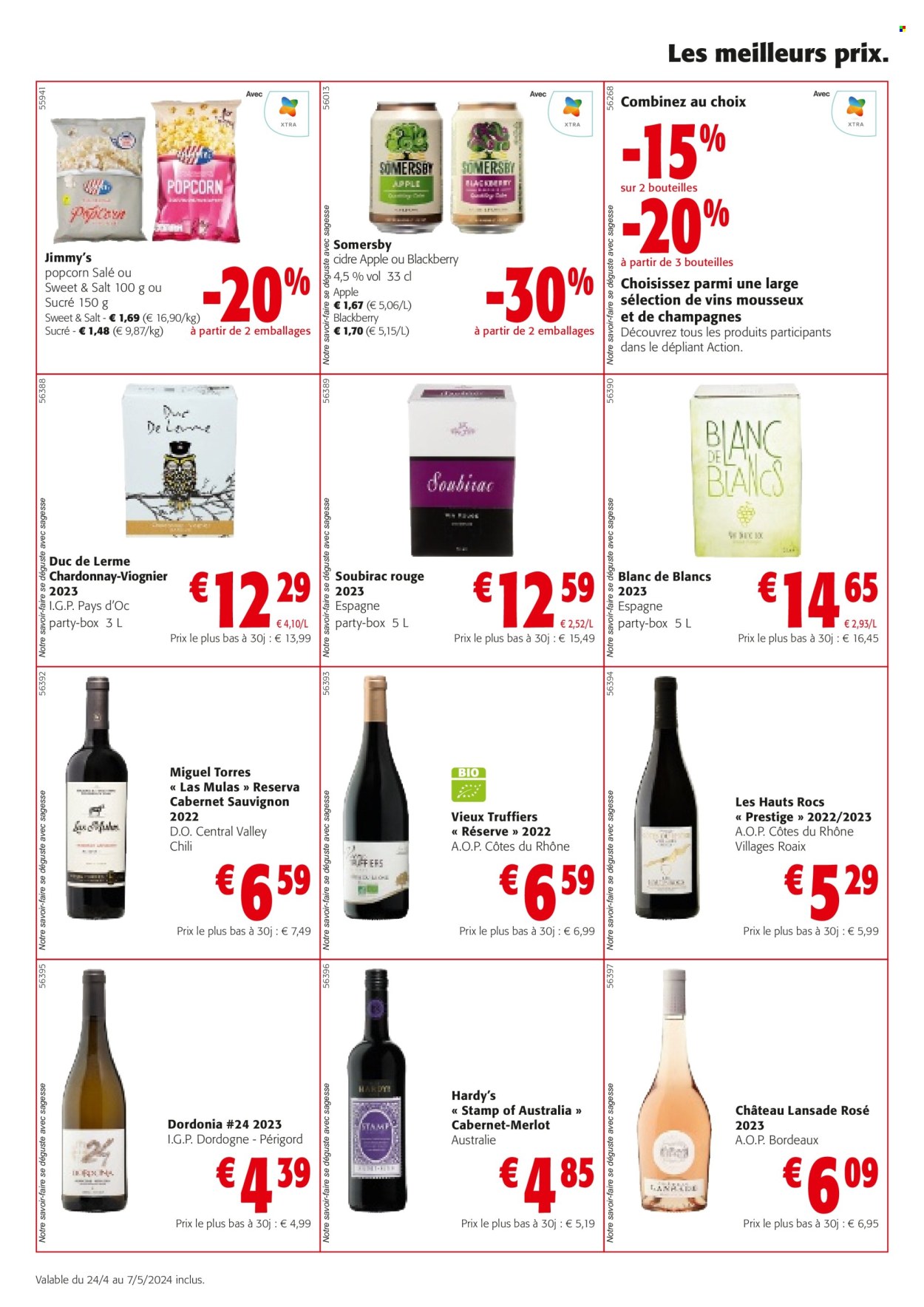 thumbnail - Catalogue Colruyt - 24/04/2024 - 07/05/2024 - Produits soldés - popcorn, Côtes du Rhône, vin blanc, vin rouge, vin, Bordeaux, champagne, alcool, Cabernet Sauvignon, cidre. Page 2.