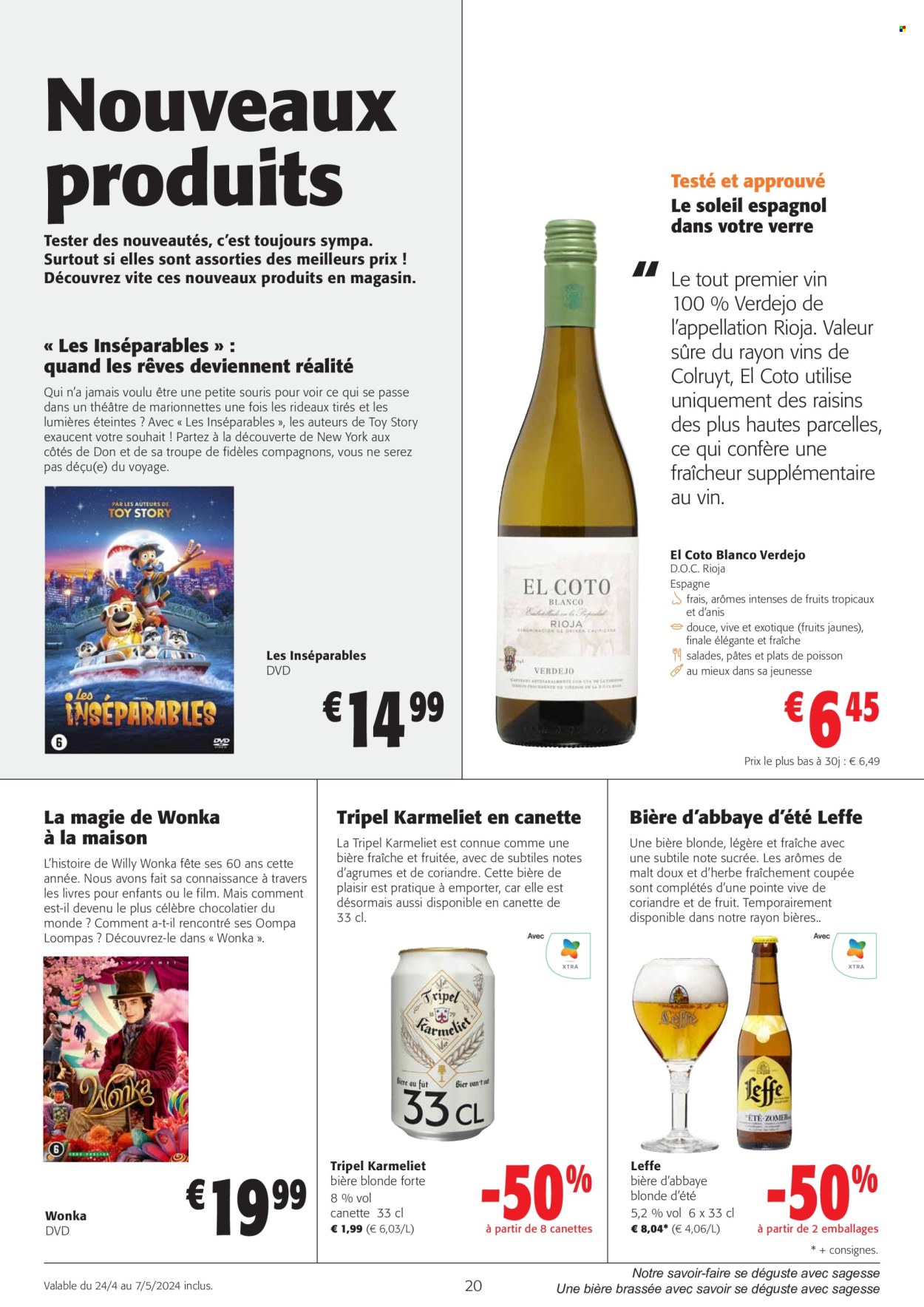 thumbnail - Catalogue Colruyt - 24/04/2024 - 07/05/2024 - Produits soldés - salade, maïs, Leffe, poisson, bière blonde, verre. Page 1.