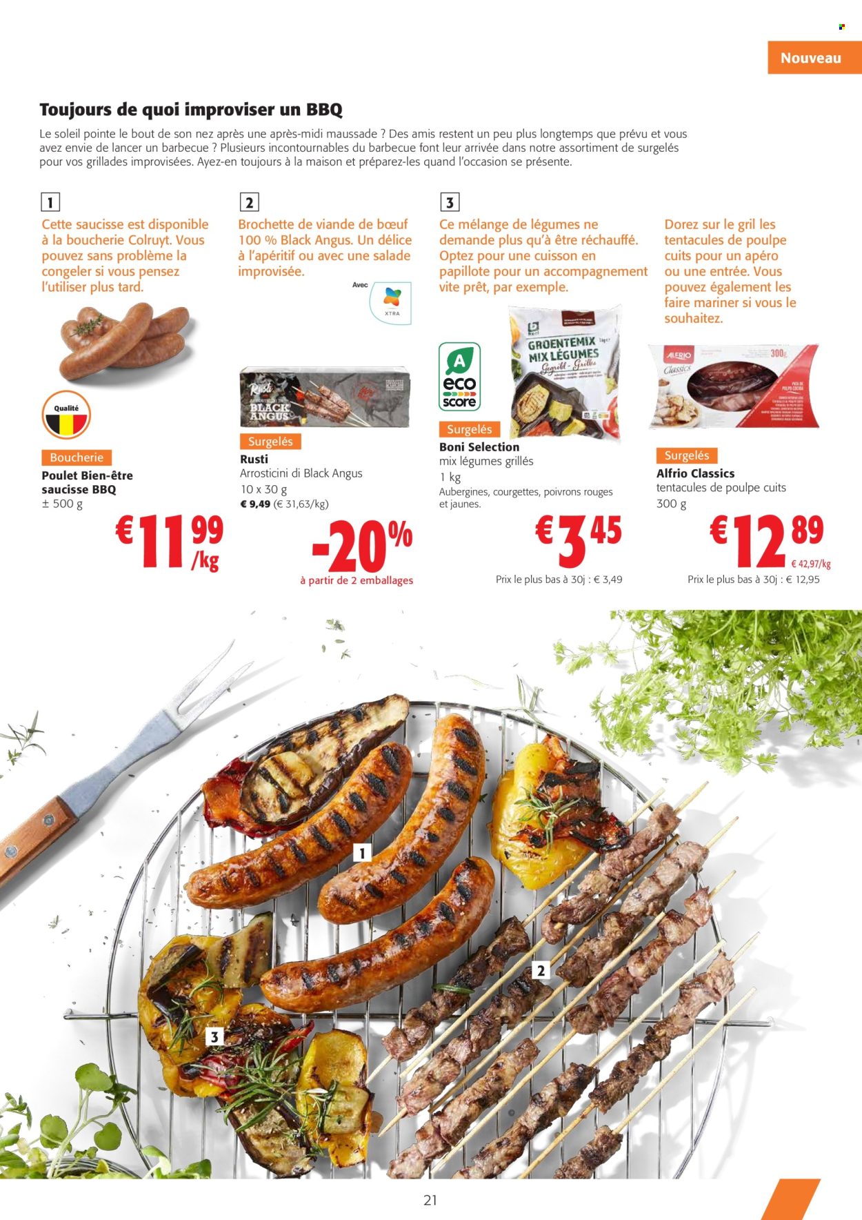 thumbnail - Catalogue Colruyt - 24/04/2024 - 07/05/2024 - Produits soldés - viande, aubergine, courgette, poivrons, poulet, viande boeuf, Boni, saucisse, papillotes, barbecue. Page 2.