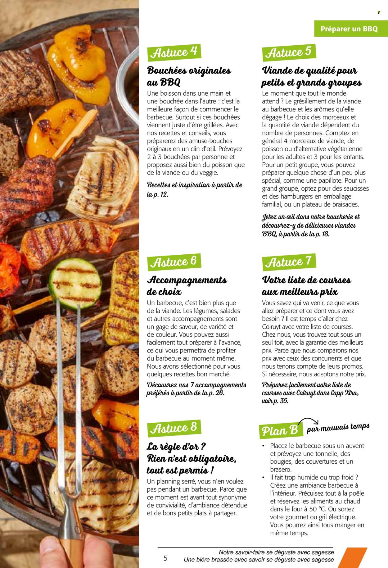 thumbnail - Catalogue Colruyt - 24/04/2024 - 07/05/2024 - Produits soldés - viande, salade, bouchées, poisson, bouchée, saucisse, papillotes, poêle, règle, bougie, barbecue, brasero. Page 5.