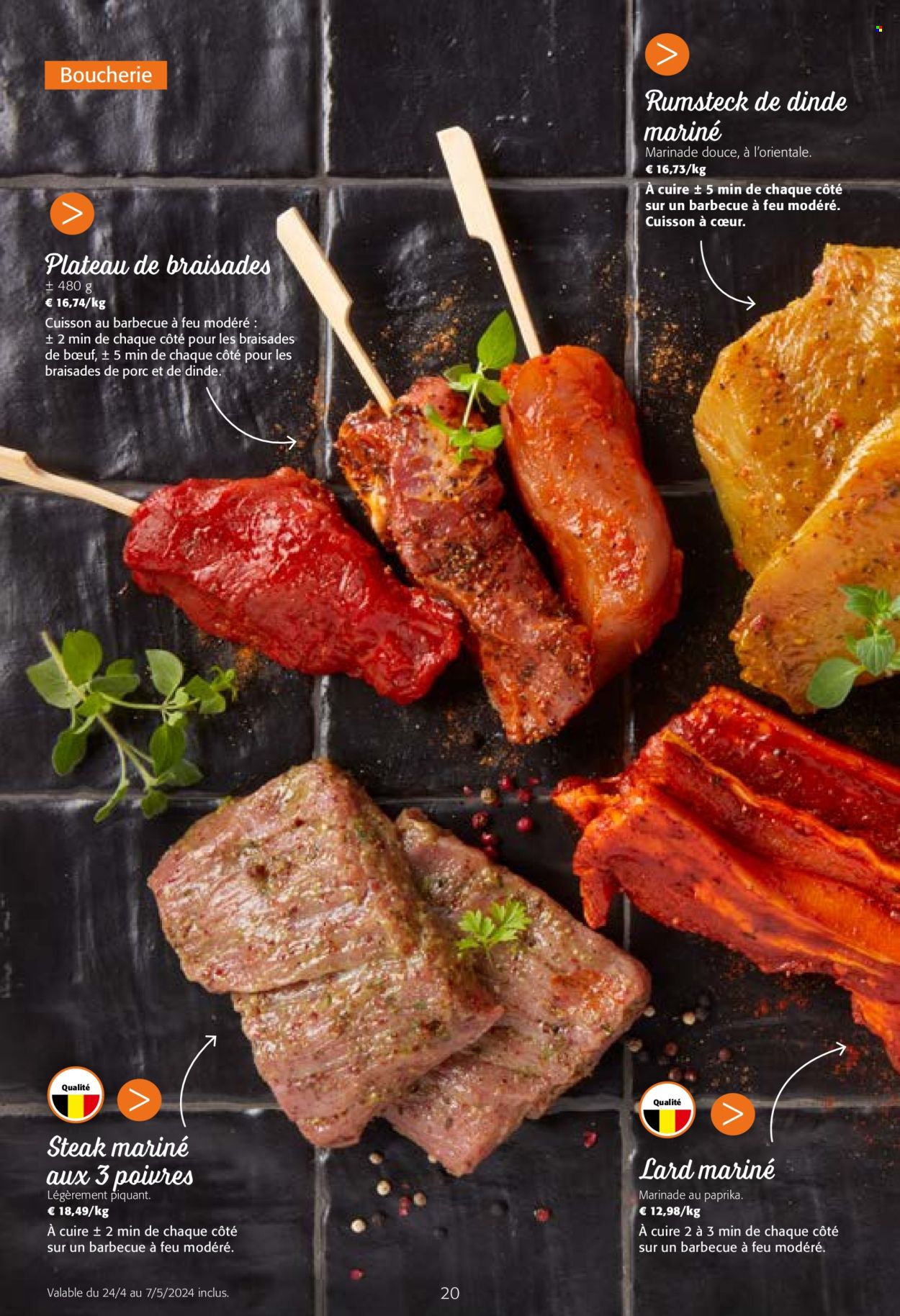 thumbnail - Catalogue Colruyt - 24/04/2024 - 07/05/2024 - Produits soldés - steak, viande de porc, viande boeuf, lard, bacon. Page 20.