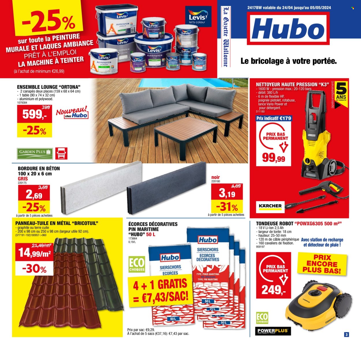 thumbnail - Catalogue Hubo - 24/04/2024 - 05/05/2024 - Produits soldés - tondeuse, robot tondeuse, nettoyeur haute pression. Page 1.