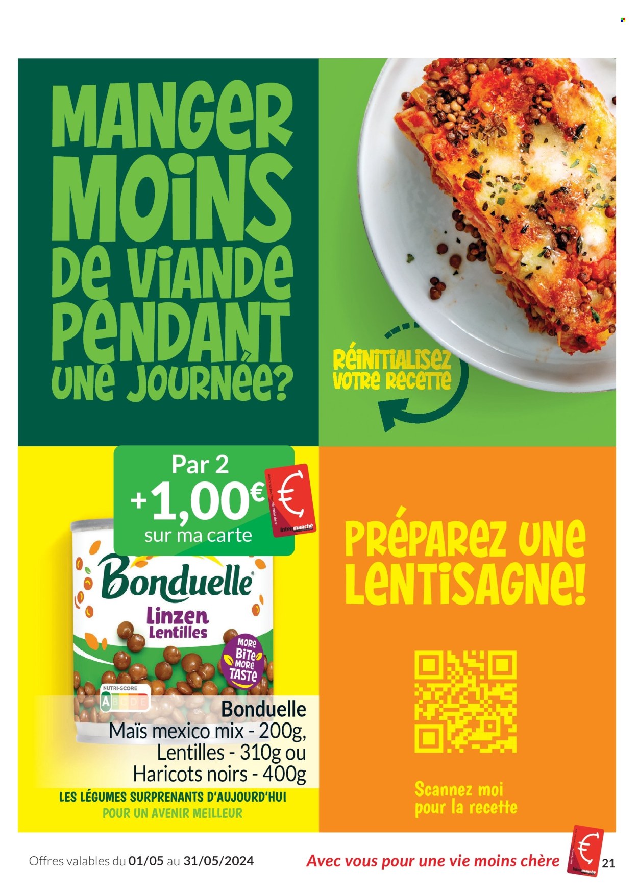 thumbnail - Catalogue Intermarché - 01/05/2024 - 31/05/2024 - Produits soldés - viande, haricots, maïs, lentilles, Bonduelle. Page 21.