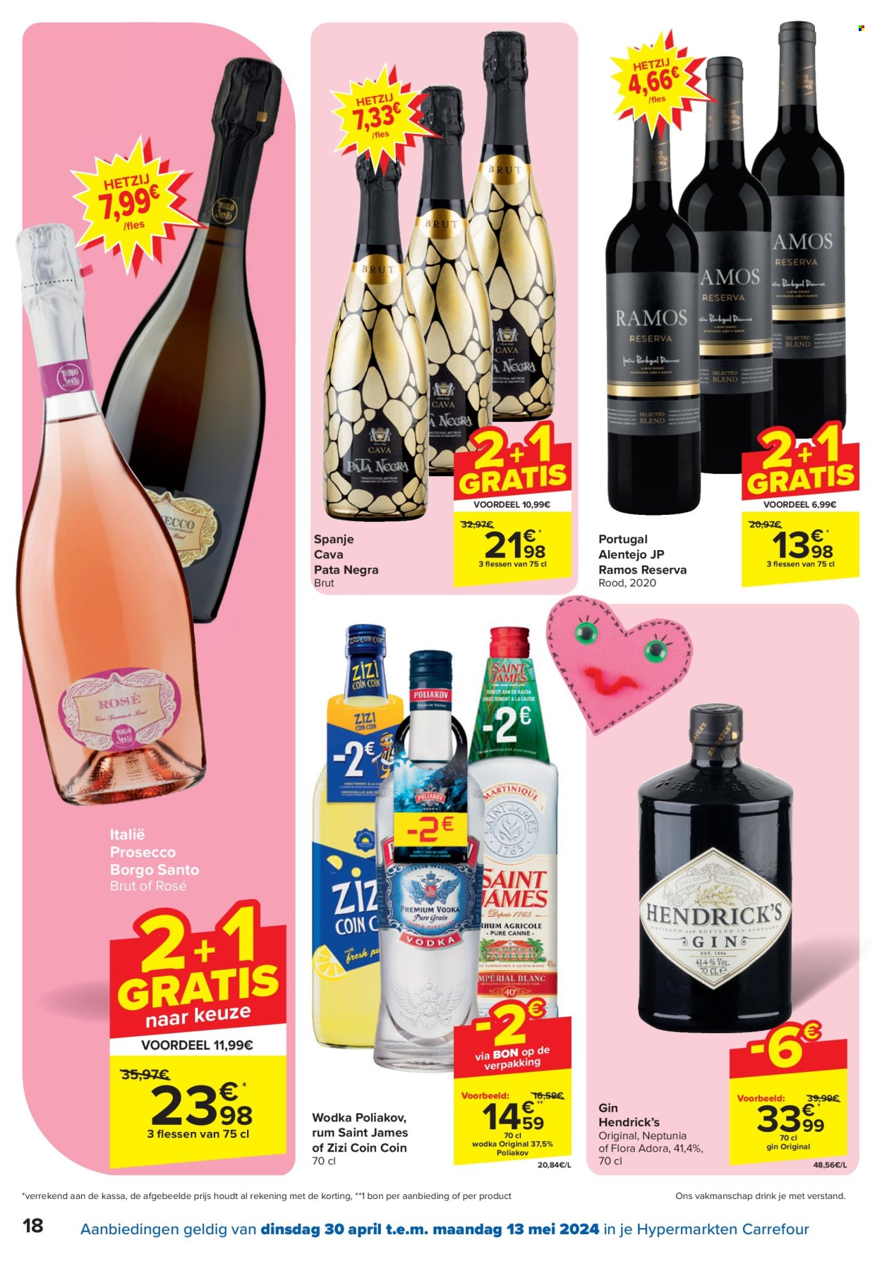 thumbnail - Catalogue Carrefour hypermarkt - 30/04/2024 - 13/05/2024 - Produits soldés - alcool, vin pétillant, gin, vodka, Poliakov, Prosecco. Page 18.