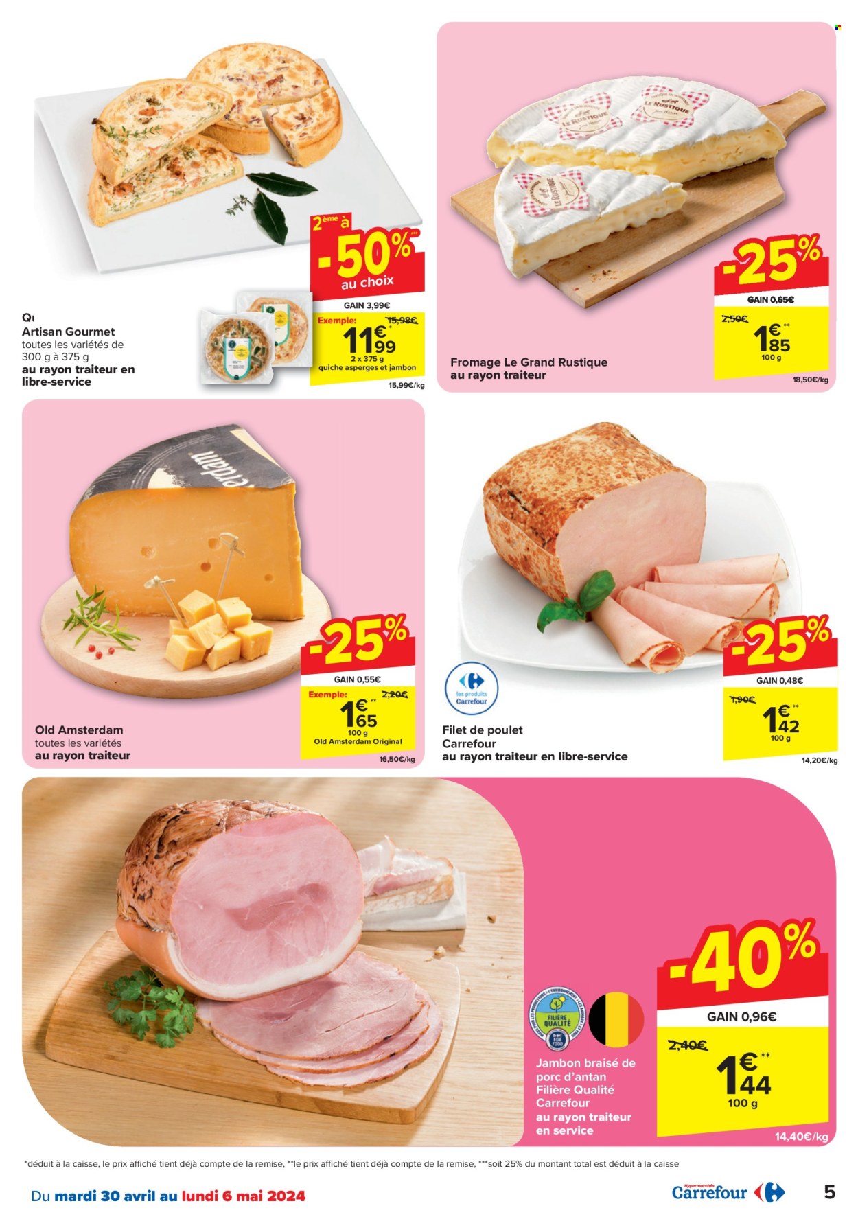 thumbnail - Catalogue Carrefour hypermarkt - 30/04/2024 - 13/05/2024 - Produits soldés - asperge, quiche, filet de poulet, viande de poulet, fromage. Page 5.