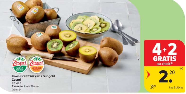 Kiwis Green ou kiwis Sungold Zespri