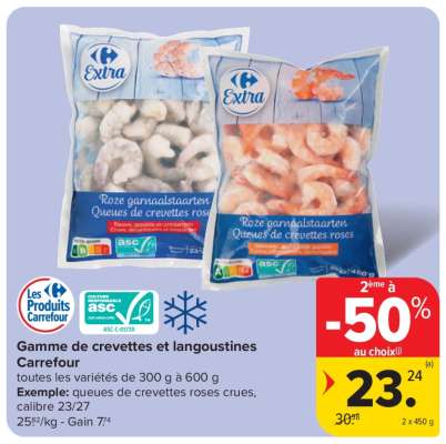 Gamme de crevettes et langoustines Carrefour