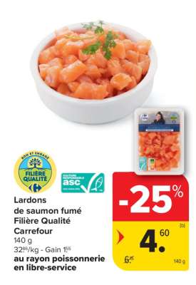 Lardons de saumon fumé Filière Qualité Carrefour