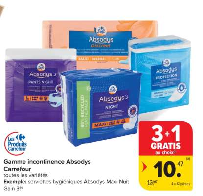 Gamme incontinence Absodys Carrefour