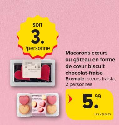 Macarons cœurs ou gâteau en forme de cœur biscuit chocolat-fraise