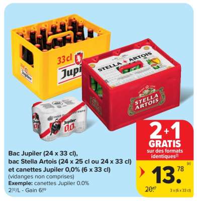 Bac Jupiler, Bac Stella Artois et canettes Jupiler 0,0%