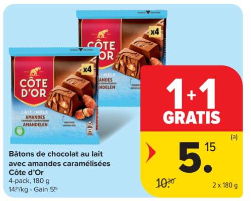 Côte d’Or Bâtons de chocolat au lait avec amandes caramélisées