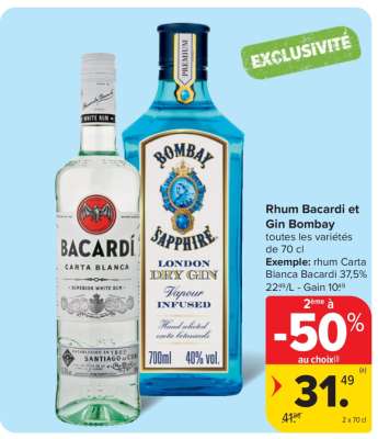 Rhum Bacardi et Gin Bombay