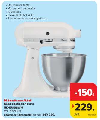 KitchenAid Robot pâtissier blanc 5K45SSEWH