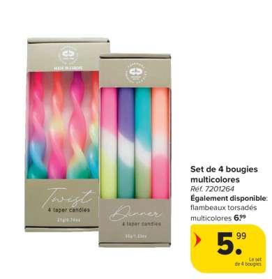Set de 4 bougies multicolores