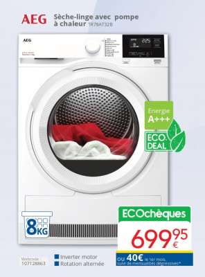 AEG Sèche-linge avec pompe à chaleur TR78AT32B