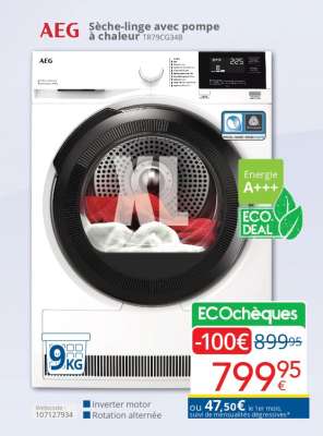 AEG Sèche-linge avec pompe à chaleur TR79GC34B