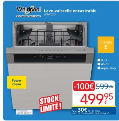 Whirlpool Lave-vaisselle encastrable WB6020X