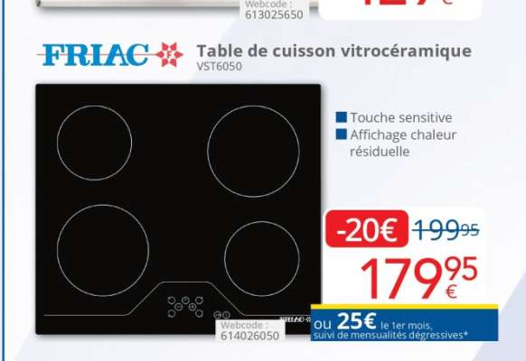 FRIAC Table de cuisson vitrocéramique VST6050