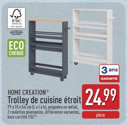 HOME CREATION® Trolley de cuisine étroit